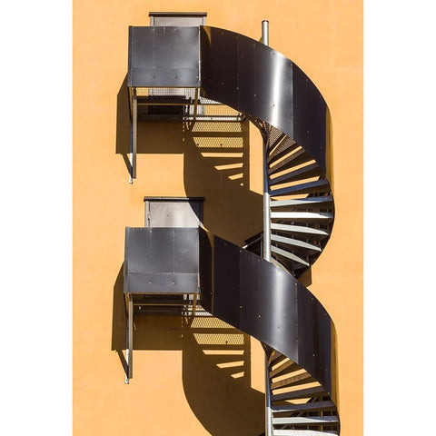 Sweden-Norrkoping-early Swedish industrial town-circular staircase Black Modern Wood Framed Art Print by Bibikow, Walter