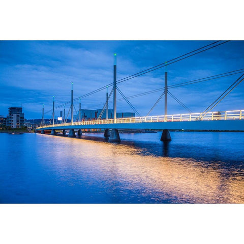 Sweden-Lake Vattern Area-Jonkoping-Munksjon Bay Bridge-dusk White Modern Wood Framed Art Print by Bibikow, Walter