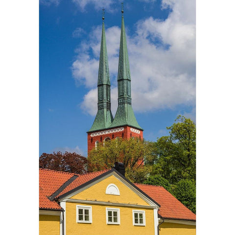 Sweden-Vaxjo-Vaxjo church-exterior White Modern Wood Framed Art Print by Bibikow, Walter