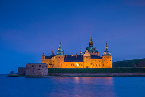 Sweden-Kalmar-Kalmar Slott castle-dusk White Modern Wood Framed Art Print with Double Matting by Bibikow, Walter