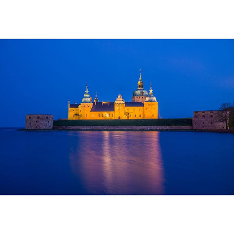 Sweden-Kalmar-Kalmar Slott castle-dusk White Modern Wood Framed Art Print by Bibikow, Walter