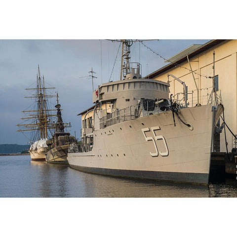 Southern Sweden-Karlskrona-Marinmuseum-marine museum-naval vessels White Modern Wood Framed Art Print by Bibikow, Walter