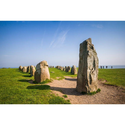 Southern Sweden-Kaseberga-Ales Stenar-Ales Stones-early peoples ritual site-600 AD Black Modern Wood Framed Art Print with Double Matting by Bibikow, Walter