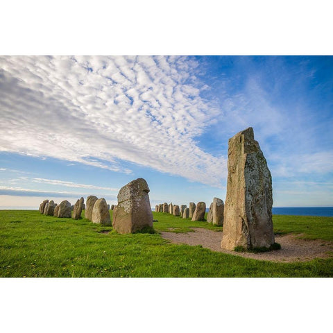 Southern Sweden-Kaseberga-Ales Stenar-Ales Stones-early peoples ritual site-600 AD White Modern Wood Framed Art Print by Bibikow, Walter