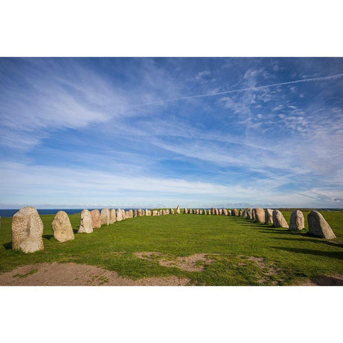 Southern Sweden-Kaseberga-Ales Stenar-Ales Stones-early peoples ritual site-600 AD Black Modern Wood Framed Art Print with Double Matting by Bibikow, Walter