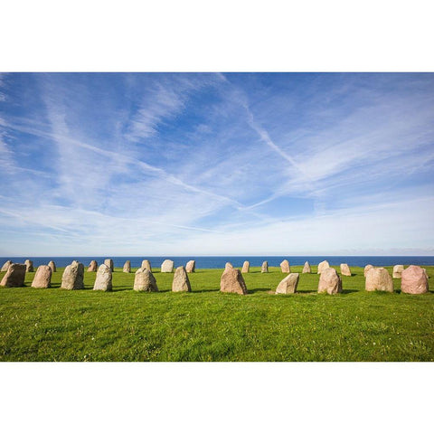 Southern Sweden-Kaseberga-Ales Stenar-Ales Stones-early peoples ritual site-600 AD Black Modern Wood Framed Art Print by Bibikow, Walter