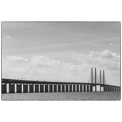 Sweden-Scania-Malmo-Oresund Bridge-longest cable-tied bridge in Europe-linking Sweden and Denmark Gold Ornate Wood Framed Art Print with Double Matting by Bibikow, Walter