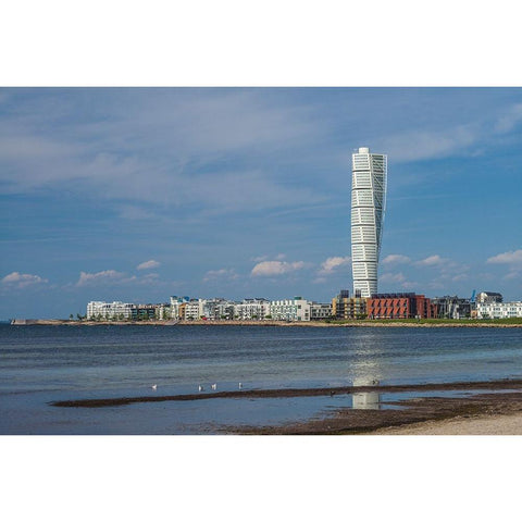 Sweden-Scania-Malmo-Turning Torso building-designed by architect Santiago Calatrava-2005 Black Modern Wood Framed Art Print with Double Matting by Bibikow, Walter