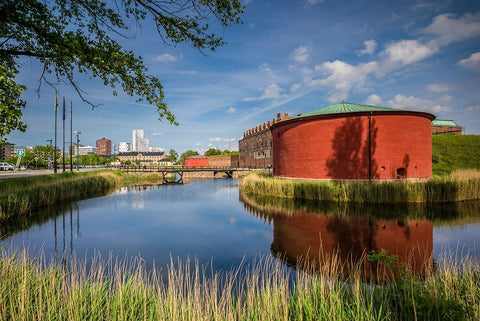 Sweden-Scania-Malmo-Malmohus Slott fortress-exterior Black Ornate Wood Framed Art Print with Double Matting by Bibikow, Walter