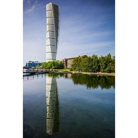 Sweden-Scania-Malmo-Turning Torso building-designed by architect Santiago Calatrava-2005 Gold Ornate Wood Framed Art Print with Double Matting by Bibikow, Walter