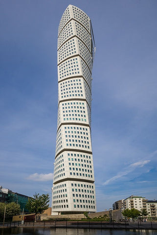 Sweden-Scania-Malmo-Turning Torso building-designed by architect Santiago Calatrava-2005 Black Ornate Wood Framed Art Print with Double Matting by Bibikow, Walter