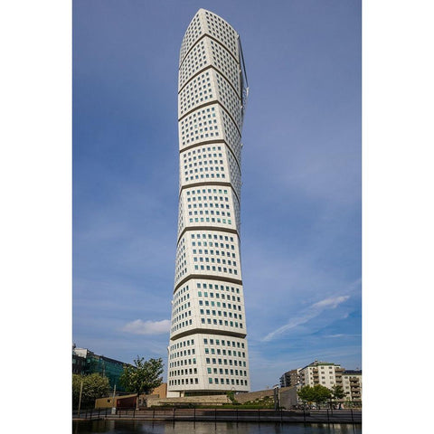 Sweden-Scania-Malmo-Turning Torso building-designed by architect Santiago Calatrava-2005 Black Modern Wood Framed Art Print with Double Matting by Bibikow, Walter