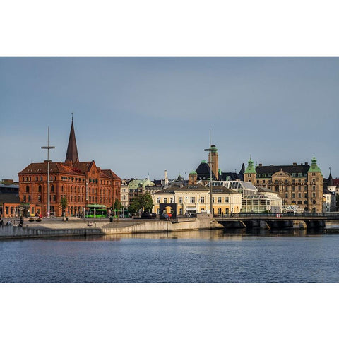 Sweden-Scania-Malmo-Inre Hamnen inner harbor White Modern Wood Framed Art Print by Bibikow, Walter