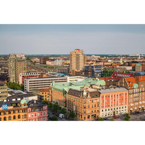 Sweden-Scania-Malmo-Inre Hamnen inner harbor-elevated skyline view Black Modern Wood Framed Art Print by Bibikow, Walter