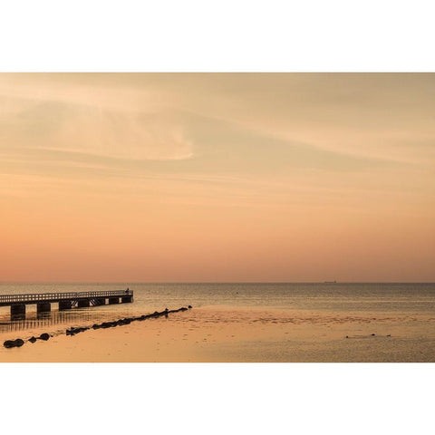 Sweden-Scania-Malmo-Riberborgs Stranden beach area-pier at sunset Gold Ornate Wood Framed Art Print with Double Matting by Bibikow, Walter