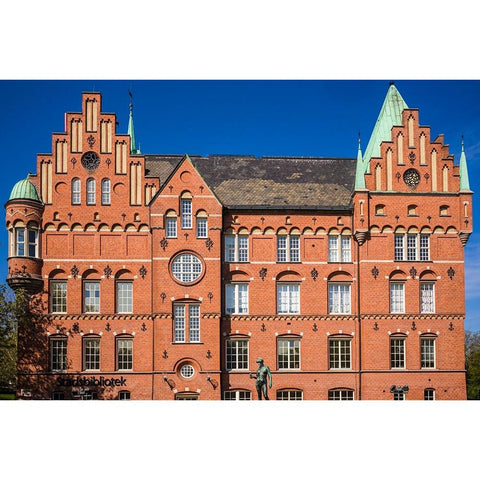 Sweden-Scania-Malmo-City Library-old building exterior Black Modern Wood Framed Art Print by Bibikow, Walter