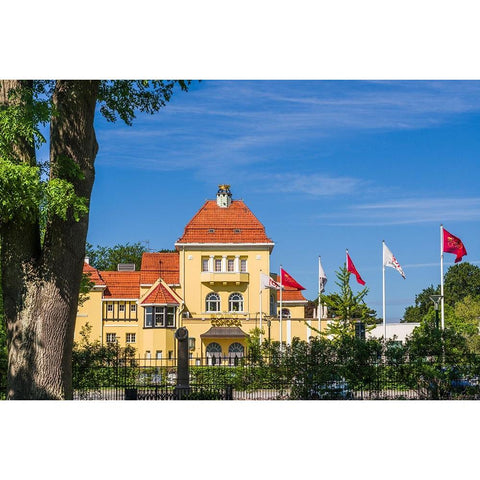 Sweden-Scania-Malmo-Kungsparken park-Casino-exterior White Modern Wood Framed Art Print by Bibikow, Walter