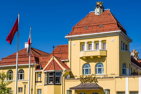 Sweden-Scania-Malmo-Kungsparken park-Casino-exterior White Modern Wood Framed Art Print with Double Matting by Bibikow, Walter