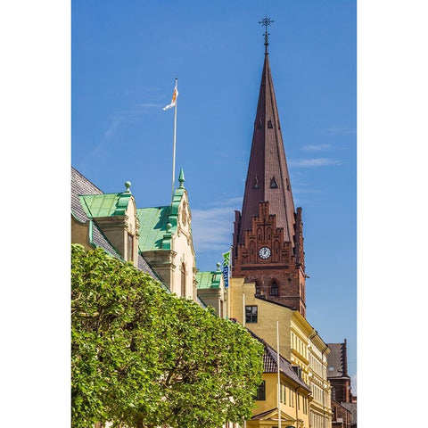 Sweden-Scania-Malmo-Sankt Petri Krka church and city buildings Gold Ornate Wood Framed Art Print with Double Matting by Bibikow, Walter