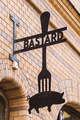 Sweden-Scania-Malmo-Lilla Torg square area-sign for the Bastard Restaurant White Modern Wood Framed Art Print with Double Matting by Bibikow, Walter