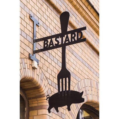 Sweden-Scania-Malmo-Lilla Torg square area-sign for the Bastard Restaurant Gold Ornate Wood Framed Art Print with Double Matting by Bibikow, Walter