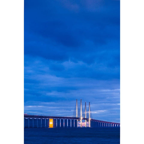 Sweden-Scania-Malmo-Oresund Bridge-longest cable-tied bridge in Europe-linking Sweden and Denmark-d Black Modern Wood Framed Art Print by Bibikow, Walter