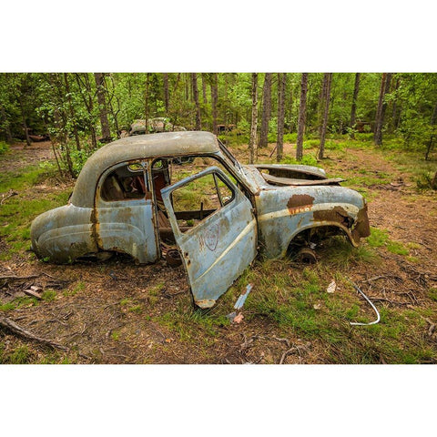 Sweden-Smaland-Ryd-Kyrko Mosse Car Cemetery-former junkyard now pubic park-junked cars White Modern Wood Framed Art Print by Bibikow, Walter