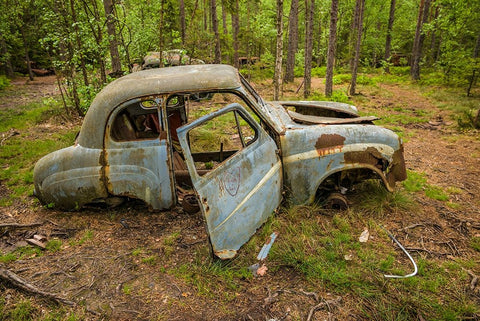 Sweden-Smaland-Ryd-Kyrko Mosse Car Cemetery-former junkyard now pubic park-junked cars Black Ornate Wood Framed Art Print with Double Matting by Bibikow, Walter