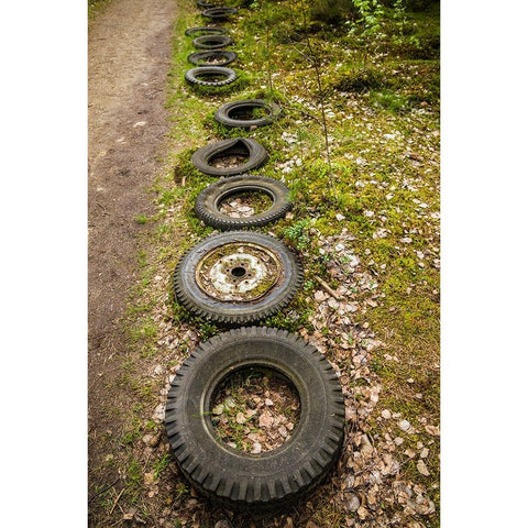 Sweden-Smaland-Ryd-Kyrko Mosse Car Cemetery-former junkyard now pubic park-old tires Black Modern Wood Framed Art Print with Double Matting by Bibikow, Walter