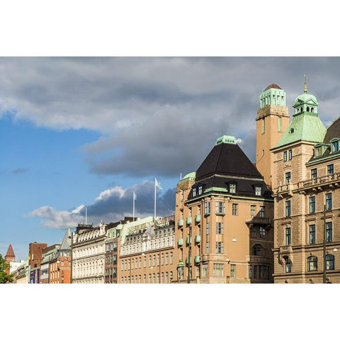 Sweden-Scania-Malmo-buildings along Norra Vallgatan street Black Modern Wood Framed Art Print by Bibikow, Walter