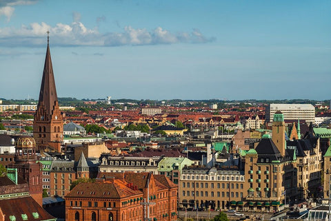 Sweden-Scania-Malmo-Inre Hamnen inner harbor-elevated skyline view Black Ornate Wood Framed Art Print with Double Matting by Bibikow, Walter