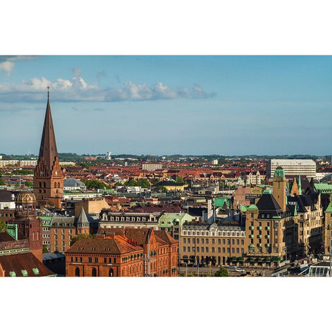 Sweden-Scania-Malmo-Inre Hamnen inner harbor-elevated skyline view Black Modern Wood Framed Art Print by Bibikow, Walter