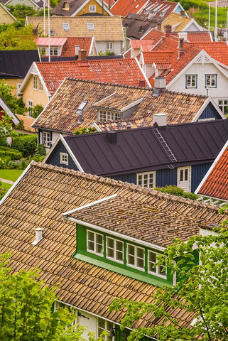 Sweden-Scania-Arild-high angle village view White Modern Wood Framed Art Print with Double Matting by Bibikow, Walter