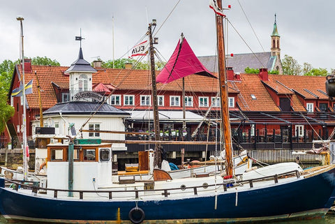 Sweden-Vastragotland and Bohuslan-Gothenburg-Klippan District-antique trawler ship White Modern Wood Framed Art Print with Double Matting by Bibikow, Walter
