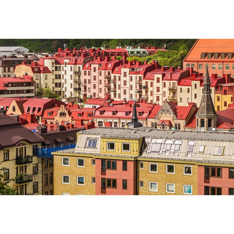 Sweden-Vastragotland and Bohuslan-Gothenburg-high angle city view from the Skansparken-morning Black Modern Wood Framed Art Print with Double Matting by Bibikow, Walter