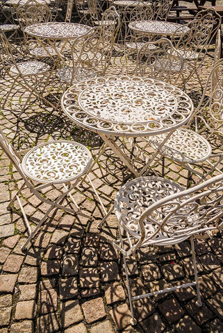 Sweden-Vastragotland and Bohuslan-Gothenburg-outdoor table and chairs White Modern Wood Framed Art Print with Double Matting by Bibikow, Walter