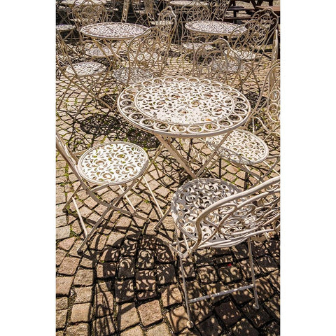 Sweden-Vastragotland and Bohuslan-Gothenburg-outdoor table and chairs White Modern Wood Framed Art Print by Bibikow, Walter