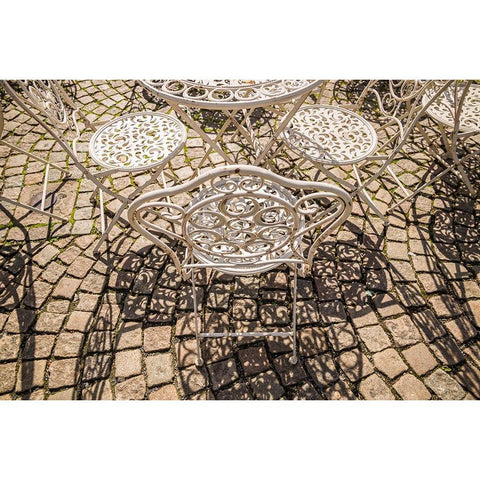 Sweden-Vastragotland and Bohuslan-Gothenburg-outdoor table and chairs Gold Ornate Wood Framed Art Print with Double Matting by Bibikow, Walter