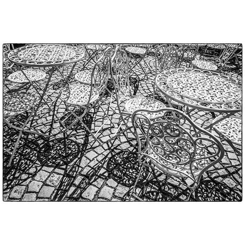 Sweden-Vastragotland and Bohuslan-Gothenburg-outdoor table and chairs Black Modern Wood Framed Art Print with Double Matting by Bibikow, Walter