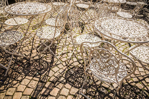 Sweden-Vastragotland and Bohuslan-Gothenburg-outdoor table and chairs White Modern Wood Framed Art Print with Double Matting by Bibikow, Walter