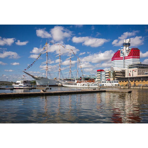Sweden-Vastragotland and Bohuslan-Gothenburg-Goteborgs-Utkiken building-nicknamed The Lipstick Black Modern Wood Framed Art Print by Bibikow, Walter