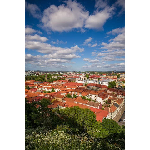 Sweden-Vastragotland and Bohuslan-Gothenburg-high angle city view from the Skansparken-late afterno Black Modern Wood Framed Art Print by Bibikow, Walter