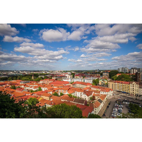 Sweden-Vastragotland and Bohuslan-Gothenburg-high angle city view from the Skansparken-late afterno Black Modern Wood Framed Art Print with Double Matting by Bibikow, Walter