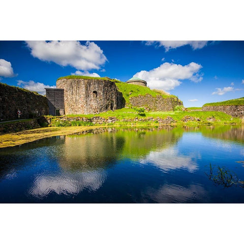 Sweden-Bohuslan-Kungalv-14th century medieval fortress-Bohus Fastning White Modern Wood Framed Art Print by Bibikow, Walter