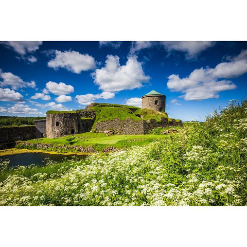 Sweden-Bohuslan-Kungalv-14th century medieval fortress-Bohus Fastning Black Modern Wood Framed Art Print by Bibikow, Walter