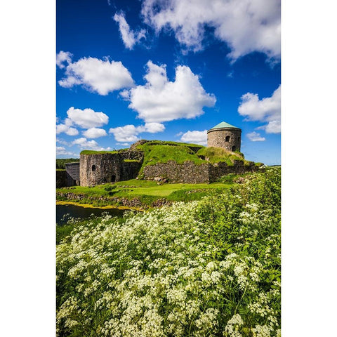 Sweden-Bohuslan-Kungalv-14th century medieval fortress-Bohus Fastning Black Modern Wood Framed Art Print by Bibikow, Walter