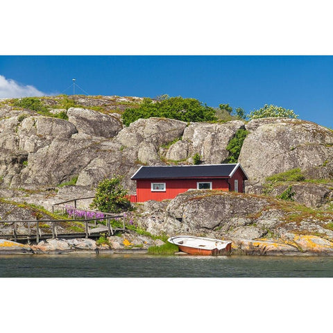 Sweden-Bohuslan-Marstrand-red coastal fishing shack Gold Ornate Wood Framed Art Print with Double Matting by Bibikow, Walter