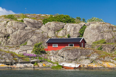 Sweden-Bohuslan-Marstrand-red coastal fishing shack White Modern Wood Framed Art Print with Double Matting by Bibikow, Walter