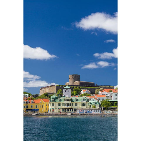 Sweden-Bohuslan-Marstrand-island town view with the 17th century Carlsten fortress Black Modern Wood Framed Art Print by Bibikow, Walter