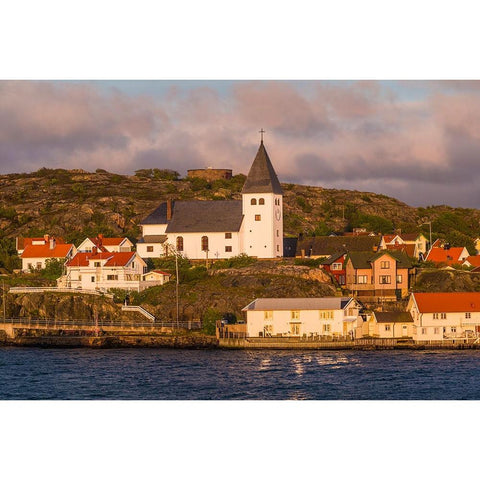 Sweden-Bohuslan-Tjorn Island-Skarhamn-Skarhamns church-late afternoon Black Modern Wood Framed Art Print by Bibikow, Walter